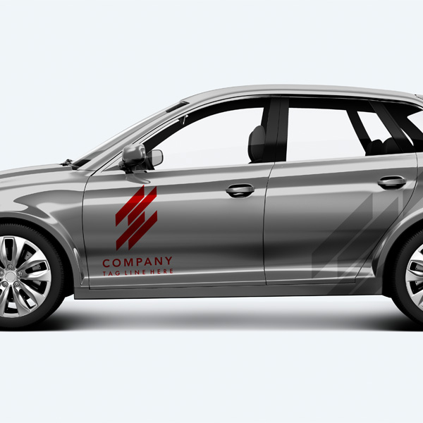 company name on a gray car